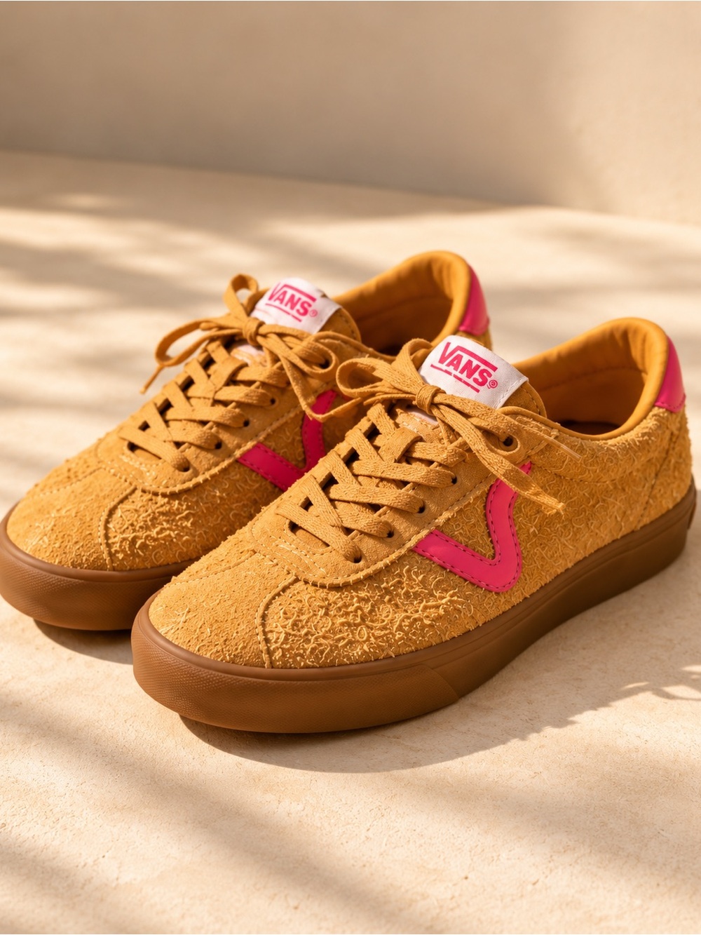 Vans Sport Low Mustard Yellow Pink Suede Gum Sneakers Women’s 5 NWOT